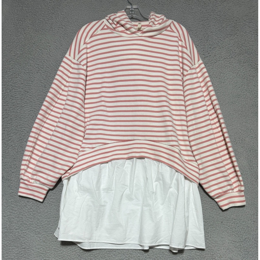 Pilcro by Anthropologie Oversized Striped Hooded Sweatshirt Twofer Mini Dress M - Picture 2 of 7